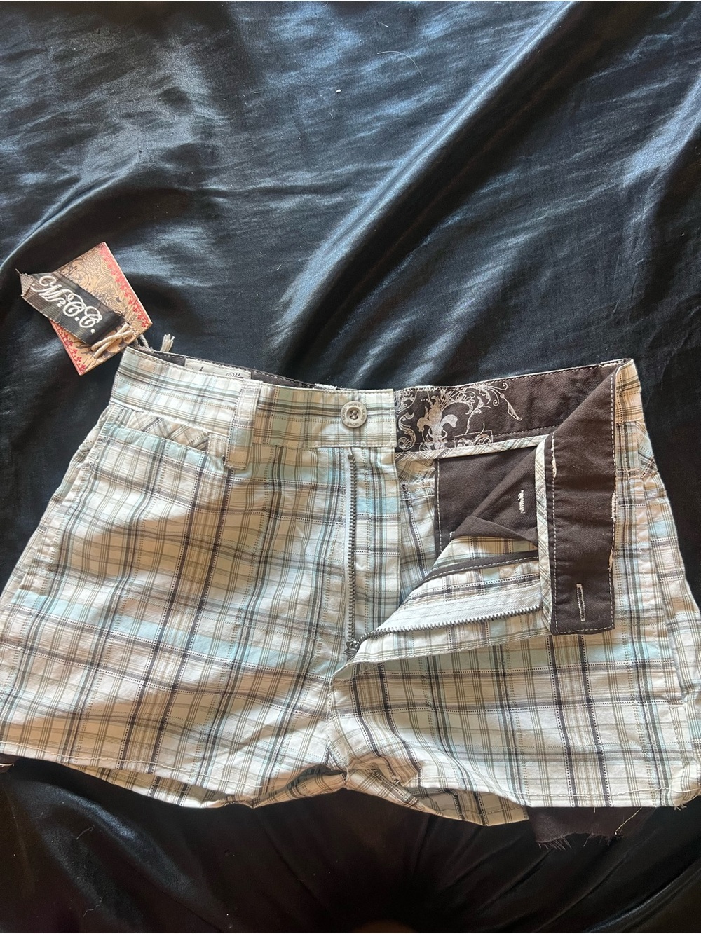 Micros Plaid Women’s Shorts in Light Blue, Beige, Brown
